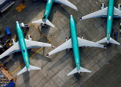 Foto udara memperlihatkan pesawat Boeing 737 MAX diparkir di Pabrik Boeing di Renton, Washington, AS.(Foto: Washington Post)