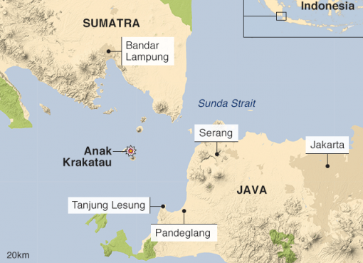 Lokasi Gunung Anak Krakatau. (Ilustrasi BBC News)