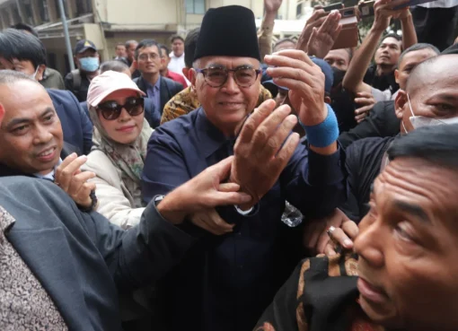 Panji Gumilang saat pemeriksaan di Bareskrim Polri.