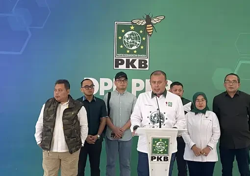 Ketua Fraksi PKB DPR RI Cucun Ahmad Sjamsurijal saat jumpa pres terkait Harlah PKB di Kantor DPP, Jakarta, Kamis, (20/7/2023).