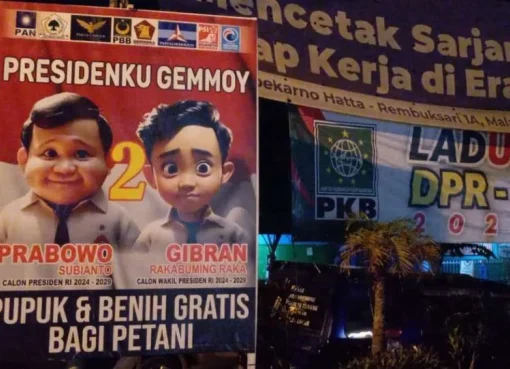 Baliho Gemoy Prabowo-Gibran di Malang Jawa Timur.