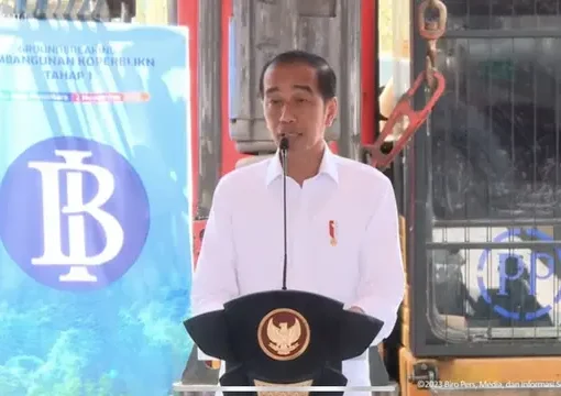 Presiden Jokowi groundbreaking Bank Indonesia (BI) di IKN Nusantara.